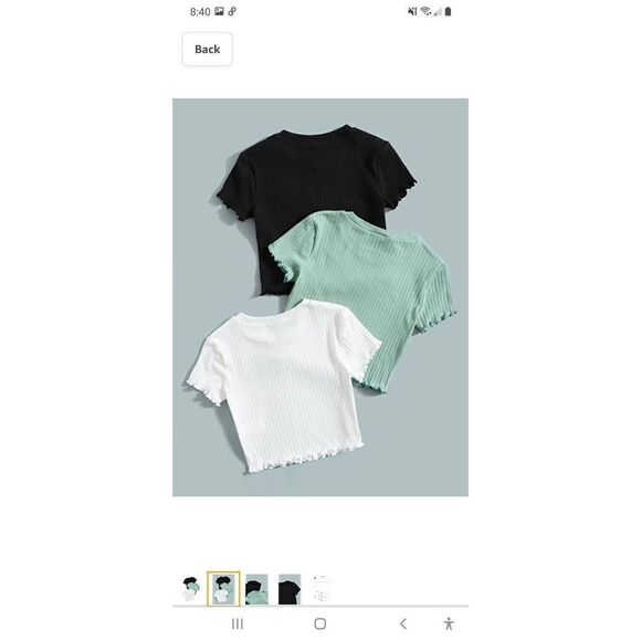 New Girls 10 Years Romwe 3pc Rib Knit Short Sleeve Lettuce Trim Crop Top Shirts - Picture 2 of 8